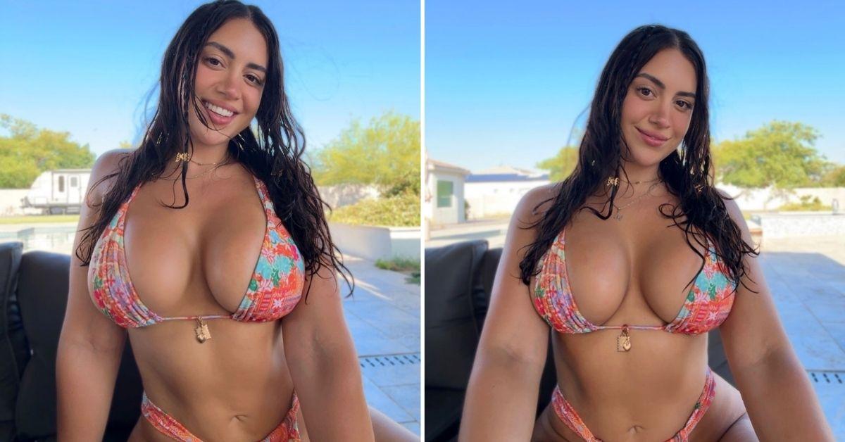 Mia Monroe posing by the pool.