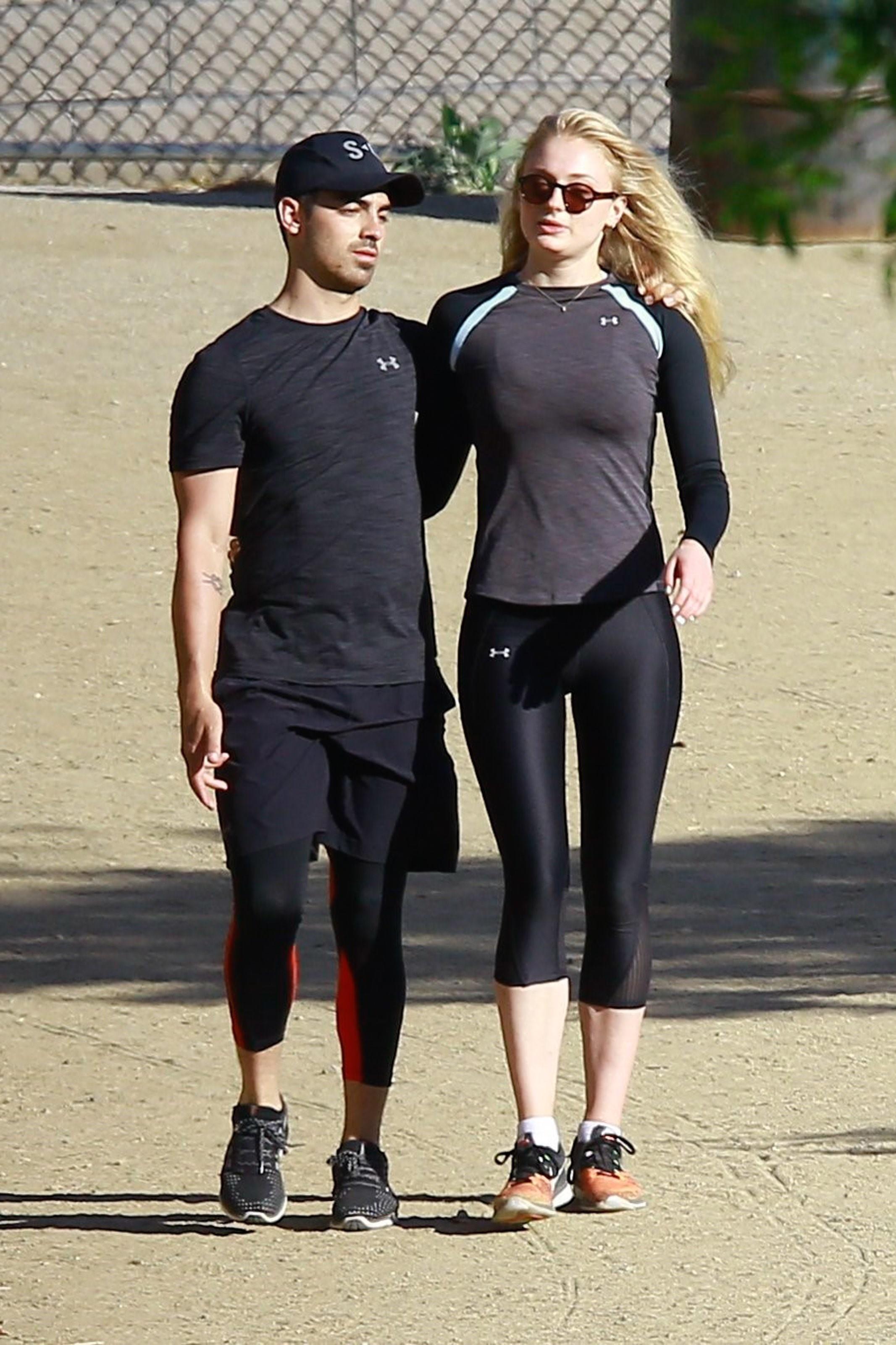 *EXCLUSIVE* Joe Jonas and Sophie Turner work on their cardio together with a hike in the hills