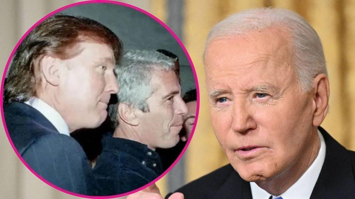 Composite photo of Donald Trump, Jeffrey Epstein and Joe Biden.