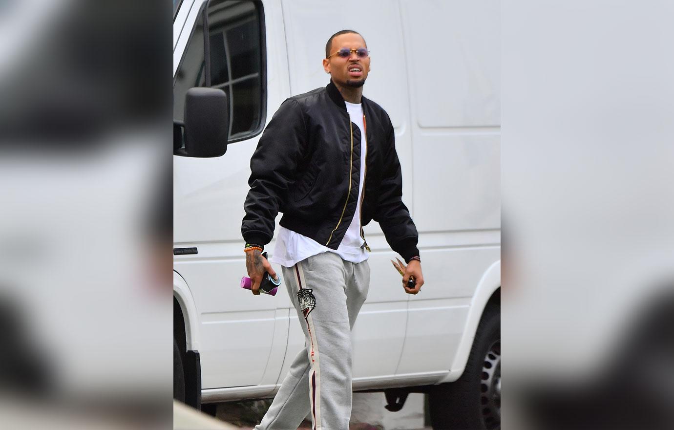 EXCLUSIVE: Chris Brown heads to a friend&#8217;s house in studio city