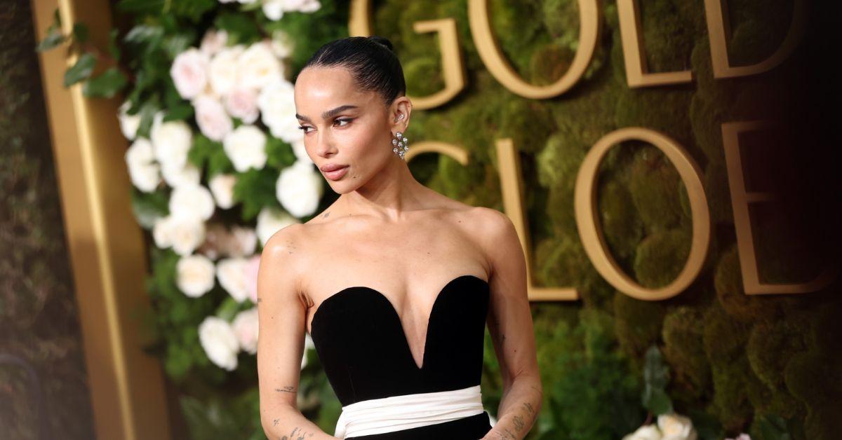 zoe kravitz wows black dress  golden globes after channing tatum split