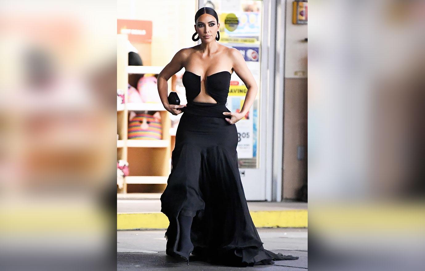 kim kardashian strapless black dress convenience store