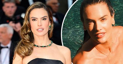 Image of Alessandra Ambrosio ditched her top before going for a swim.