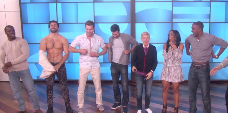 Rachel linday suitors strip down on the ellen show making it the best bachelorette group date hero