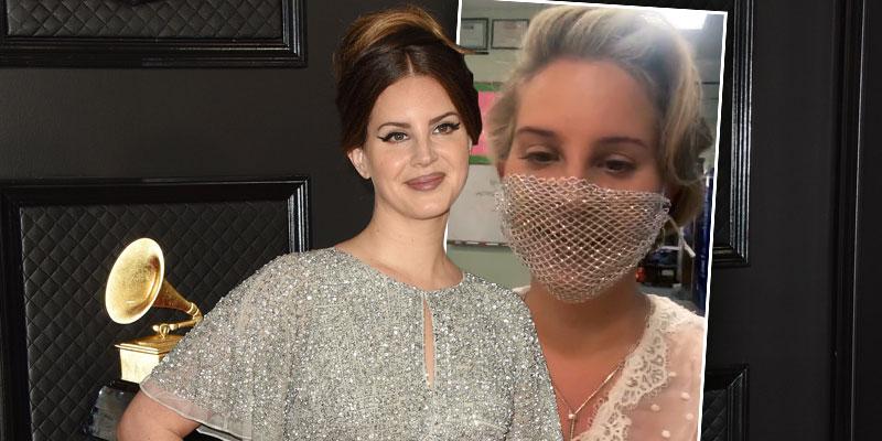 Lana Del Rey at grammmys and inset with Mesh Mask