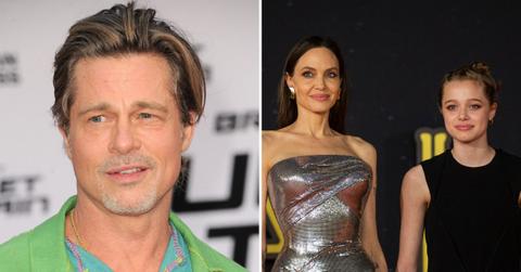 A photo of Brad Pitt and and an image of Angelina Jolie with daughter Shiloh.