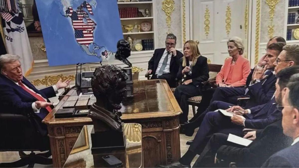 image of Donald Trump shared a fake photo that showed Canada, Greenland and Venezuela under the U.S. flag.