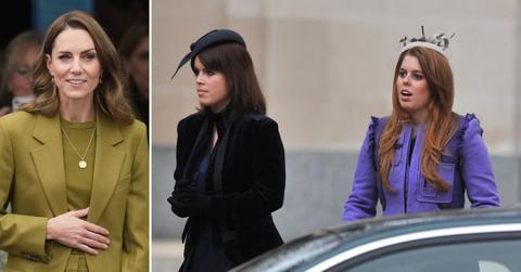 Split photo of Kate Middleton and Princesses Eugenie and Beatrice.