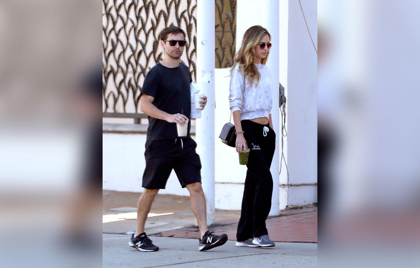 EXCLUSIVE: Tobey Maguire on an early morning coffee run with Tatiana Dieteman