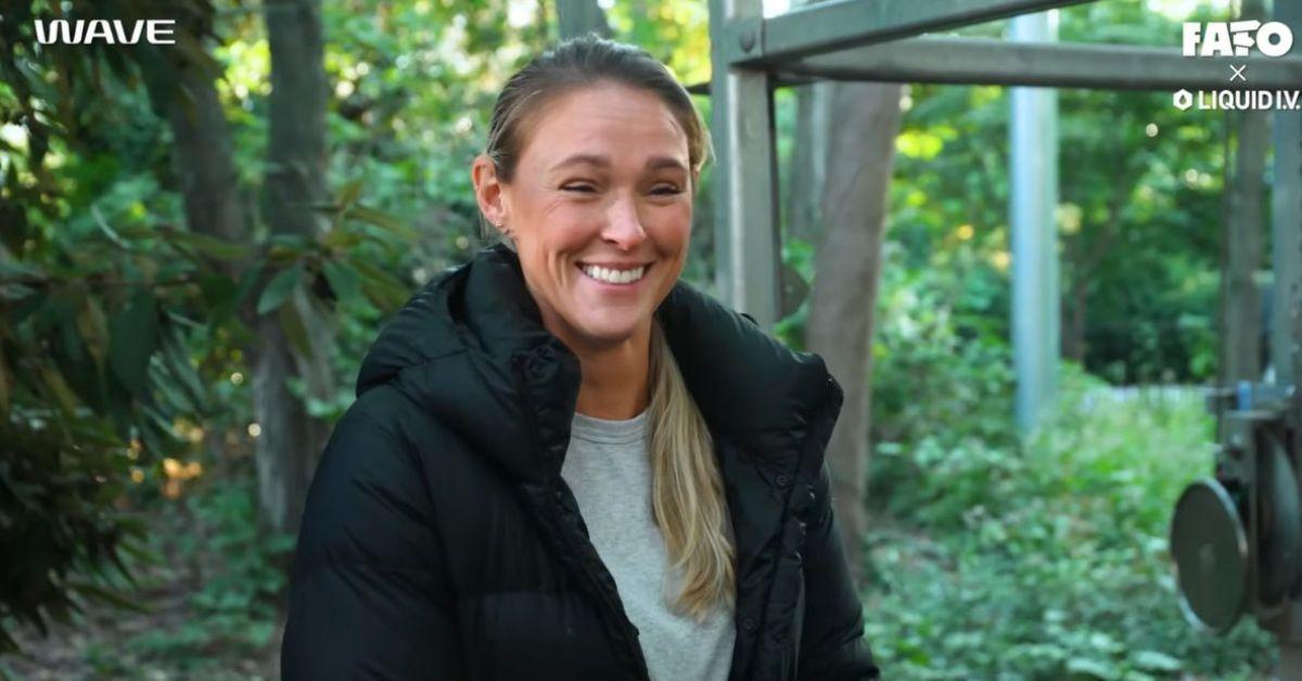 image of 'Is he a redwood?' she joked, referring to a line from Taylor Swift's song about Travis Kelce.