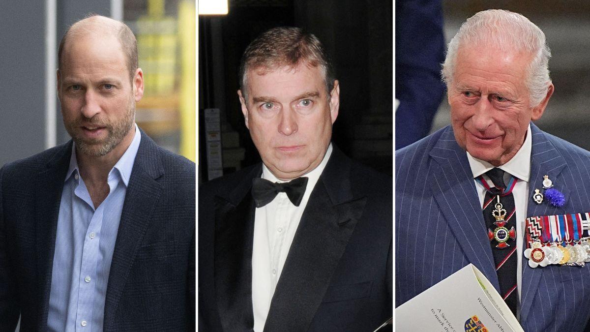 Split photo of Prince William, Ex-Prince Andrew and Prince Charles.