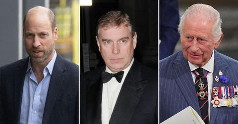 Split photo of Prince William, Ex-Prince Andrew and Prince Charles.