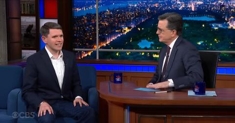 Image of James Talarico and Stephen Colbert.