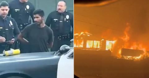 Composite photo of the homeless man and L.A. fire.