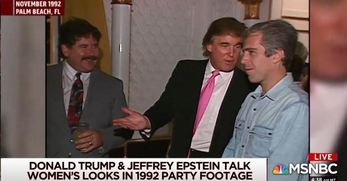 image of Donald Trump and Jeffrey Epstein can be seen mingling at a 1992 party.
