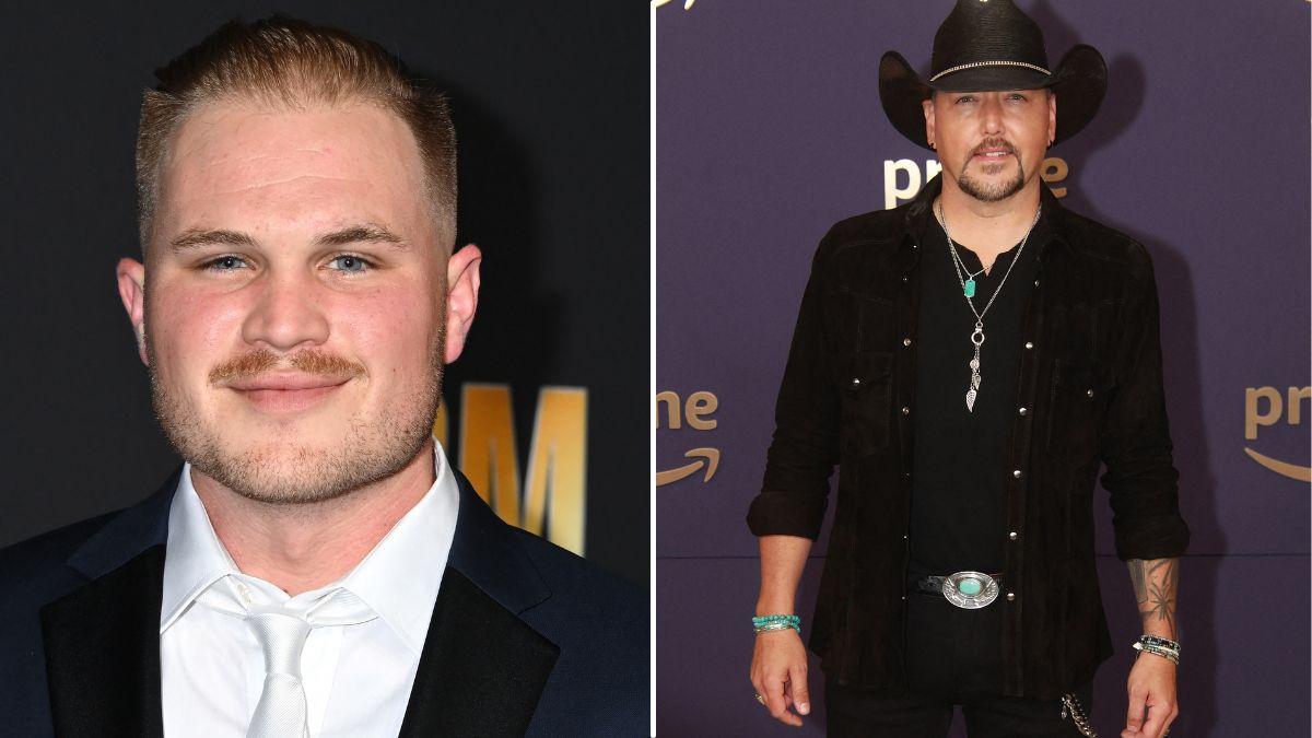 split photo of Zach Bryan & Jason Aldean