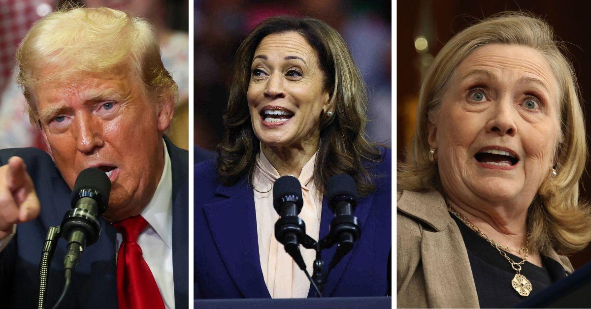 Composite photo of Donald Trump, Kamala Harris and Hillary Clinton