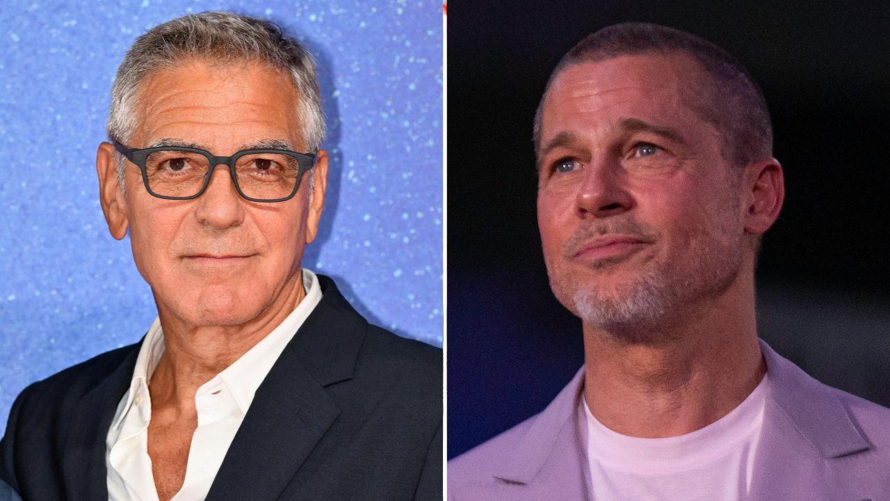 Split photo of George Clooney and Brad Pitt.