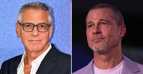 Split photo of George Clooney and Brad Pitt.