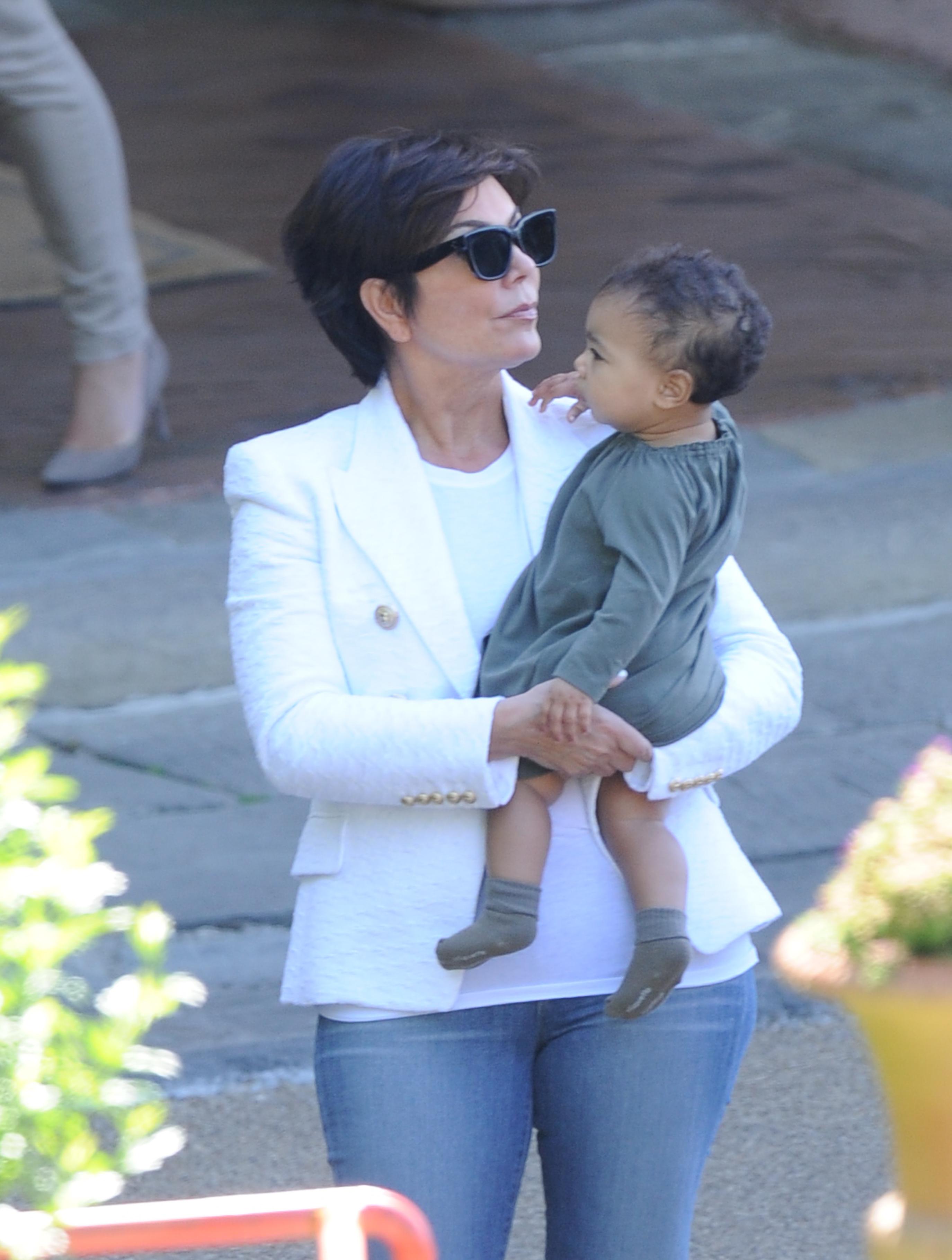 Kris Kardashian seen baby sitting North West at a Hotel in Florence