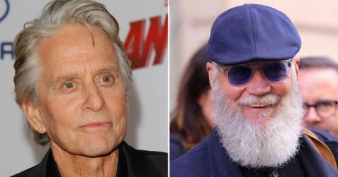 Split photo of Michael Douglas and David Letterman