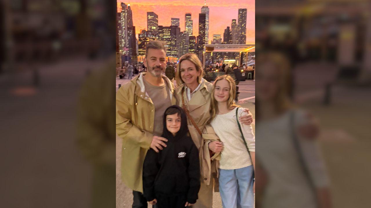 Photo of Jimmy Kimmel posed with his wife and two youngest children in Brooklyn.