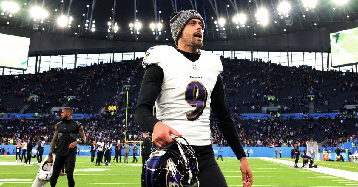 image of Justin Tucker is the star kicker for the Baltimore Ravens.