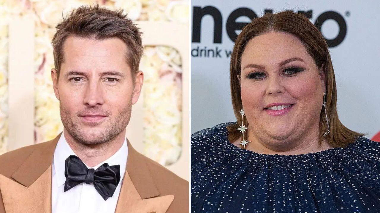 Split photo of Justin Hartley and Chrissy Metz