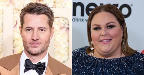 Split photo of Justin Hartley and Chrissy Metz