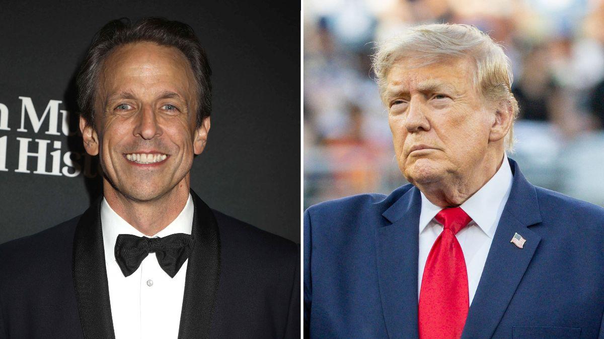 Photo of Seth Meyers and Donald Trump.