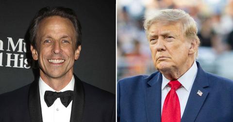 Photo of Seth Meyers and Donald Trump.