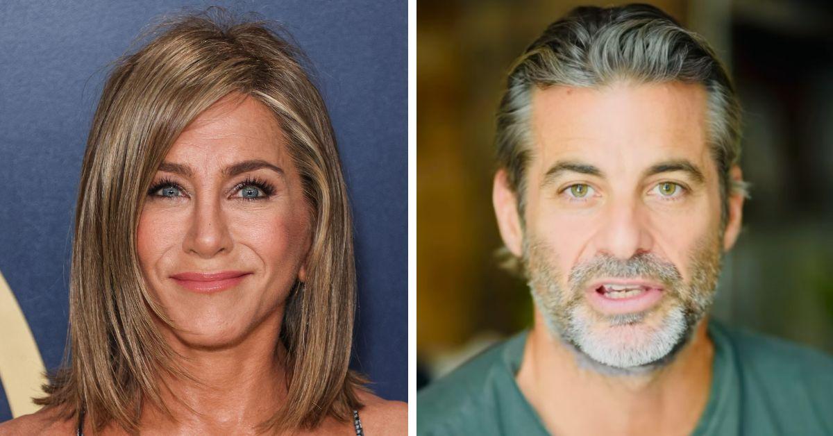 split photo of Jennifer Aniston & Jim Curtis
