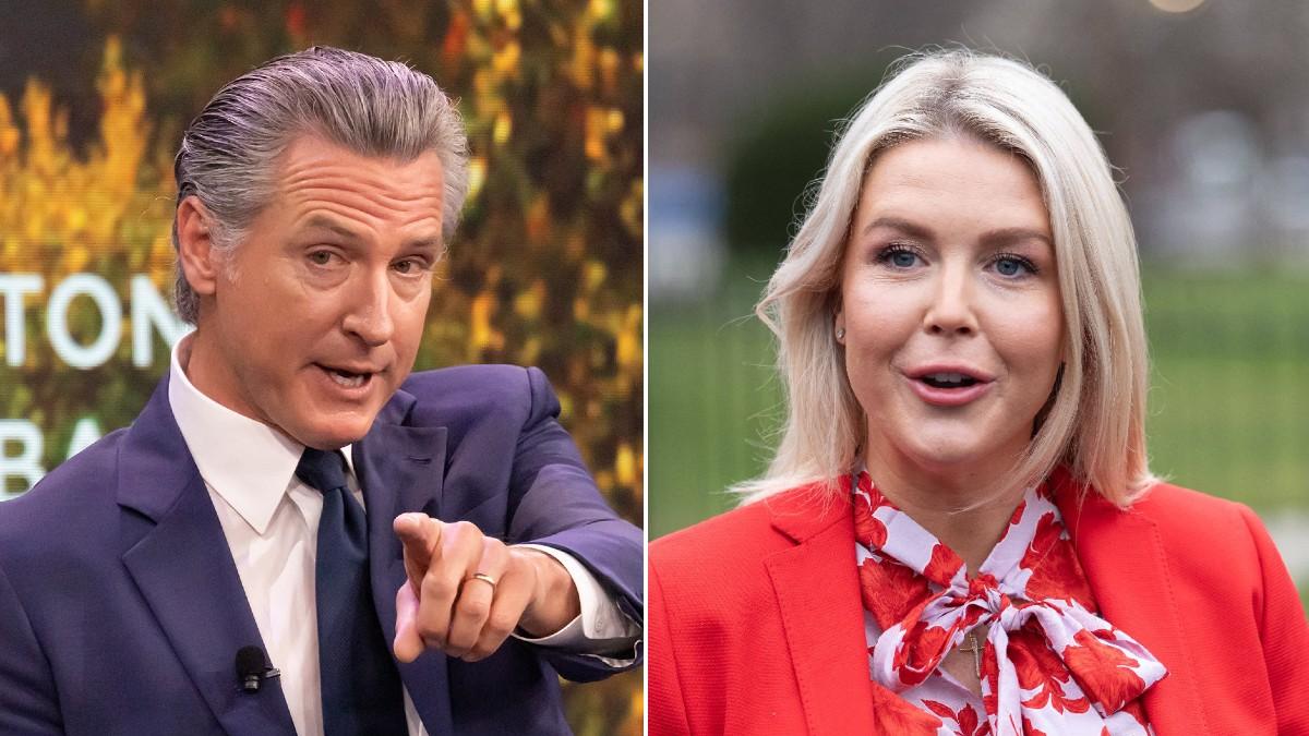 split of Gavin Newsom, Karoline Leavitt. 