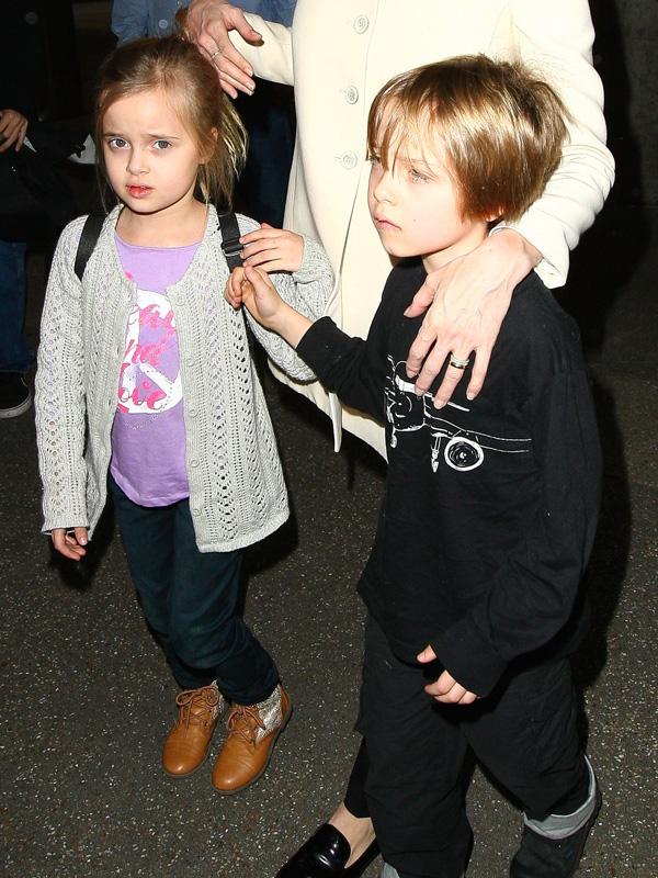 Angelina Jolie at LAX with her twins, Knox and Vivienne