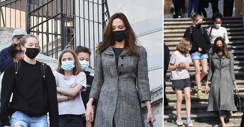 angelina jolie struts spanish steps explores rome with kids before eternals premiere in italy photos