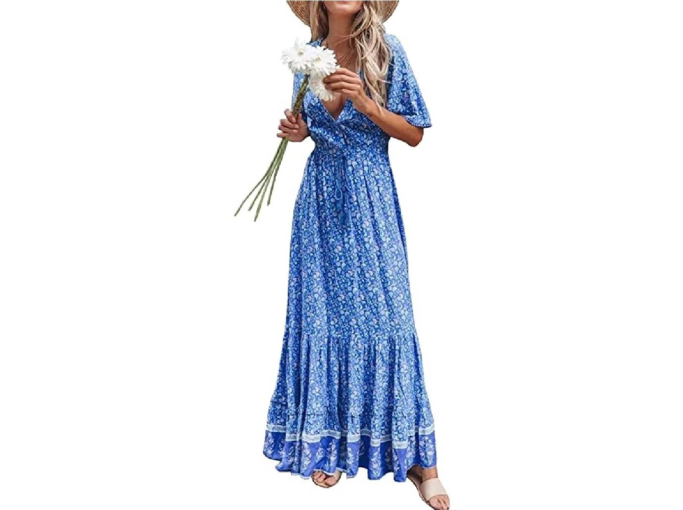 nicky hilton blue floral maxi dress nyc shop