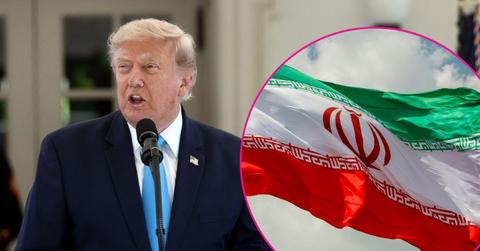 Composite photo of Donald Trump and the flag of Iran.