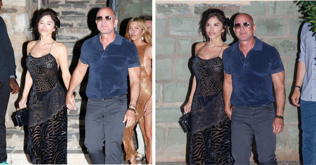 image of Lauren Sánchez rocked stilettos on Ibiza’s rocky beach.