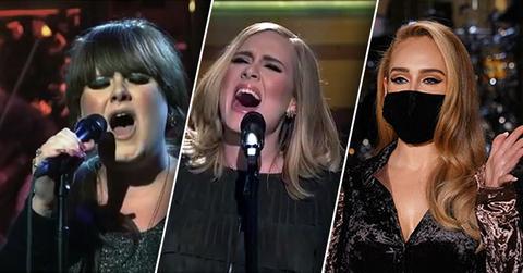 Pictured: (l-r) Musical guest H.E.R., host Adele, and Kate McKinnon during Promos in Studio 8H on Thursday,