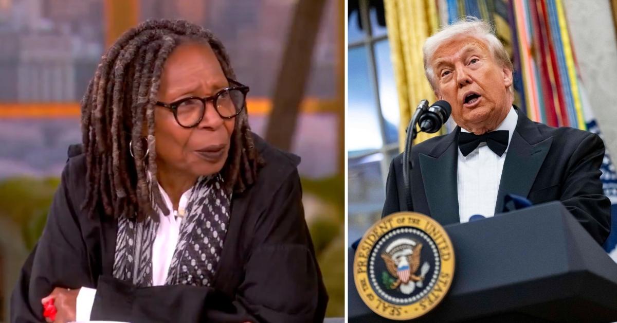 Split photo of Whoopi Goldberg and Donald Trump