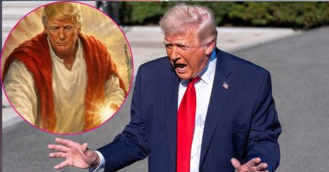 Composite photo of Donald Trump and AI image of him as Jesus.