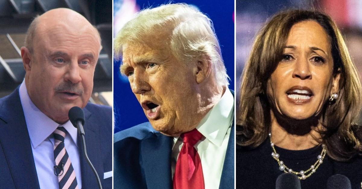 Split photo of Dr. Phil, Donald Trump and Kamala Harris