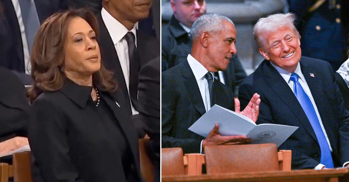 Photo of Kamala Harris; picture of Barack Obama and Donald Trump.