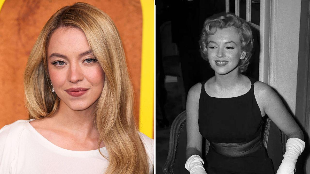 Split photo of Sydney Sweeney and Marilyn Monroe