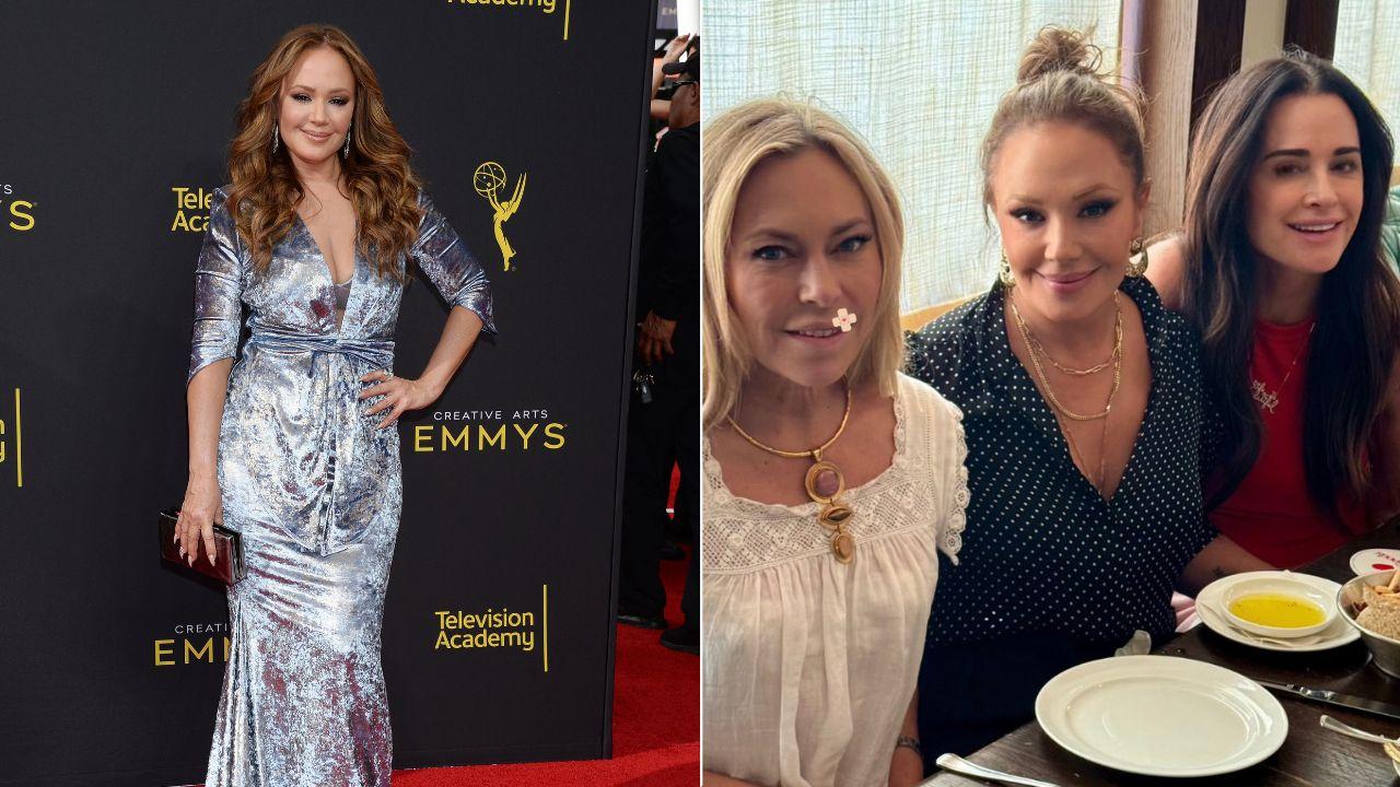 Image of Leah Remini posed with Sutton Stracke and Kyle Richards as she joined the 'RHOBH' cast.