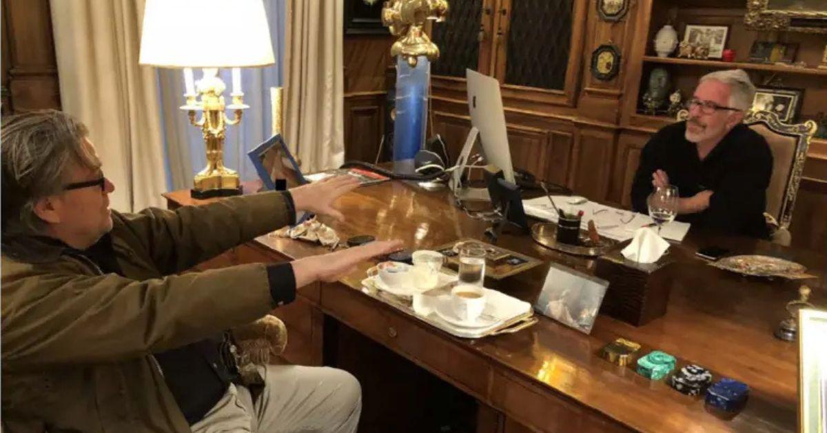 image of Steve Bannon is seen with the late s-- offender.