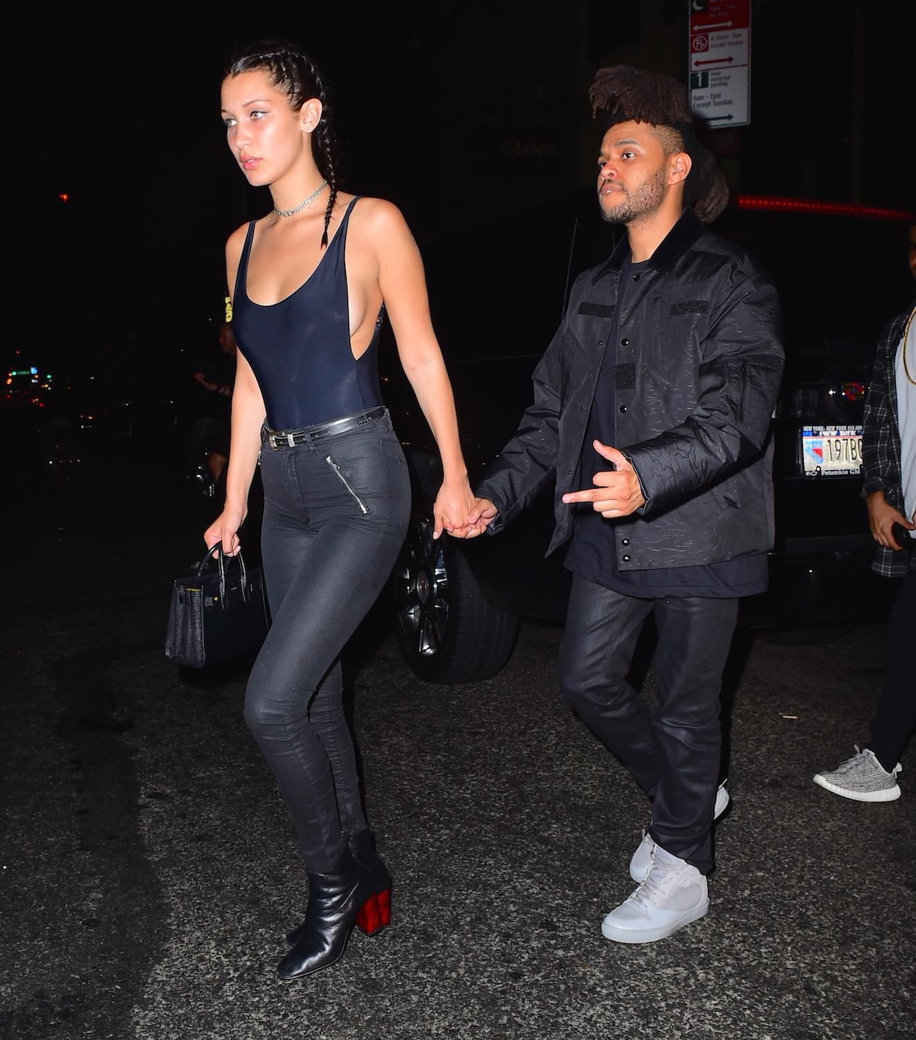 The Weeknd and Bella Hadid Hold Hands Leaving NYC Nightclub