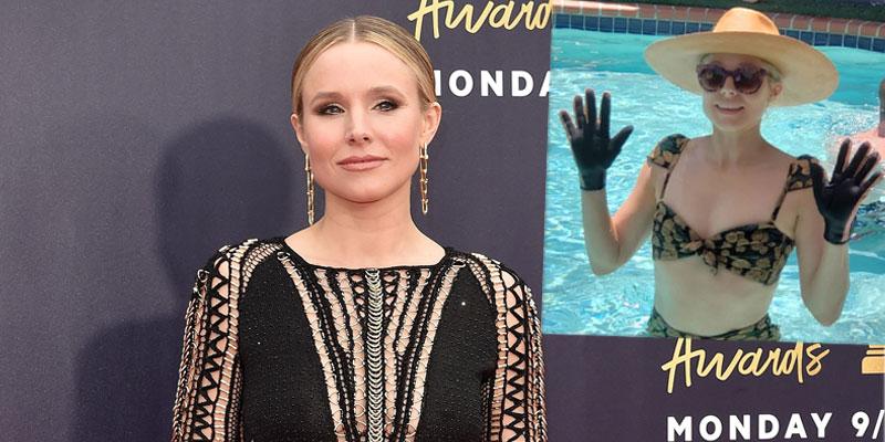 kristen bell wears gloves pool pic pp