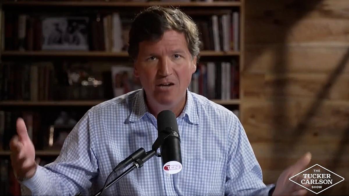 image of Tucker Carlson spoke out the post on his podcast. 