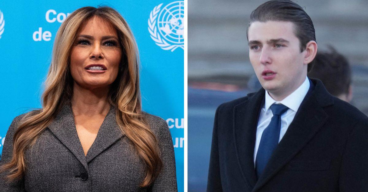 split photo of Melania & Barron Trump